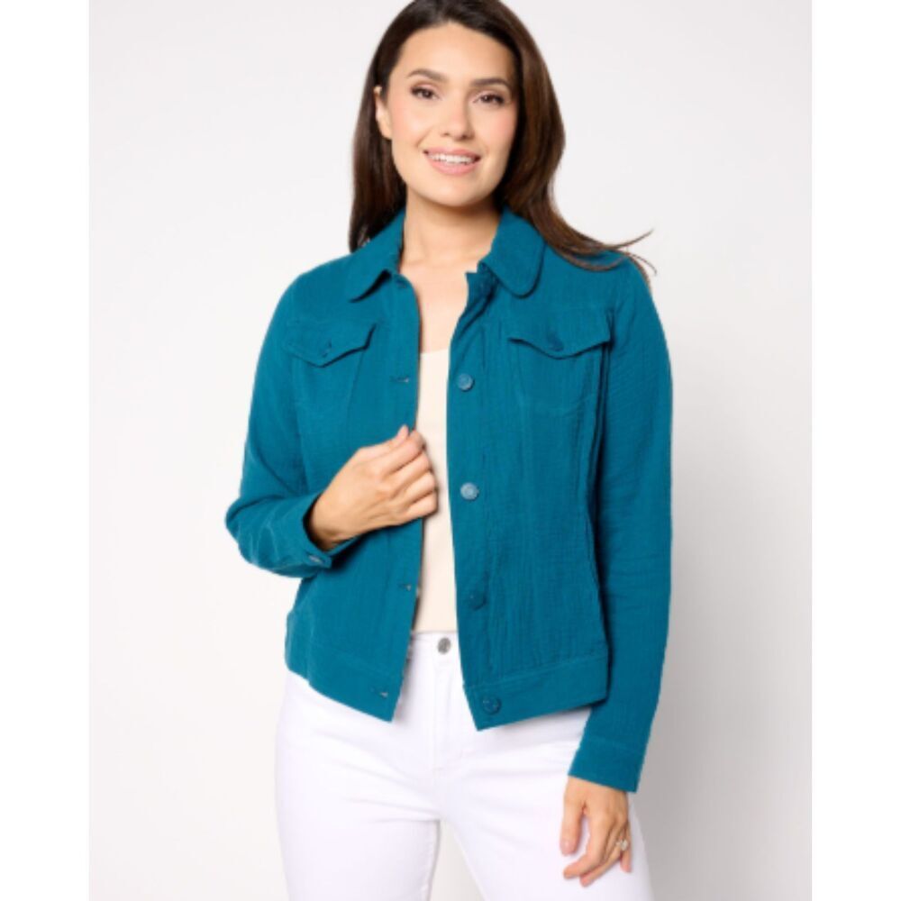 Isaac Mizrahi Live! Bridgehampton Cotton Gauze Jacket Size M